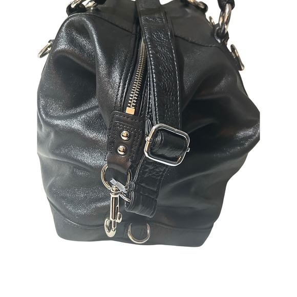 Coach Ashley Satchel Black Leather Shoulder Bag F15447 Purple Lining - Picture 3 of 10